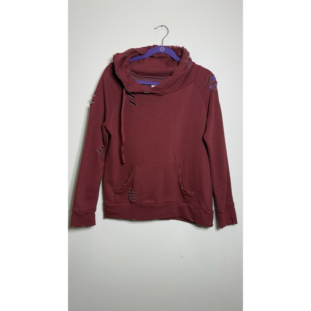 Chelsea DeBoer by Lily & Lottie Ripped Distressed Sweatshirt Hoodie Burgundy S